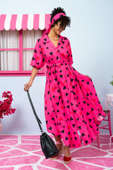 Hot Pink Hearts Black Τετράγωνο Μαντήλι