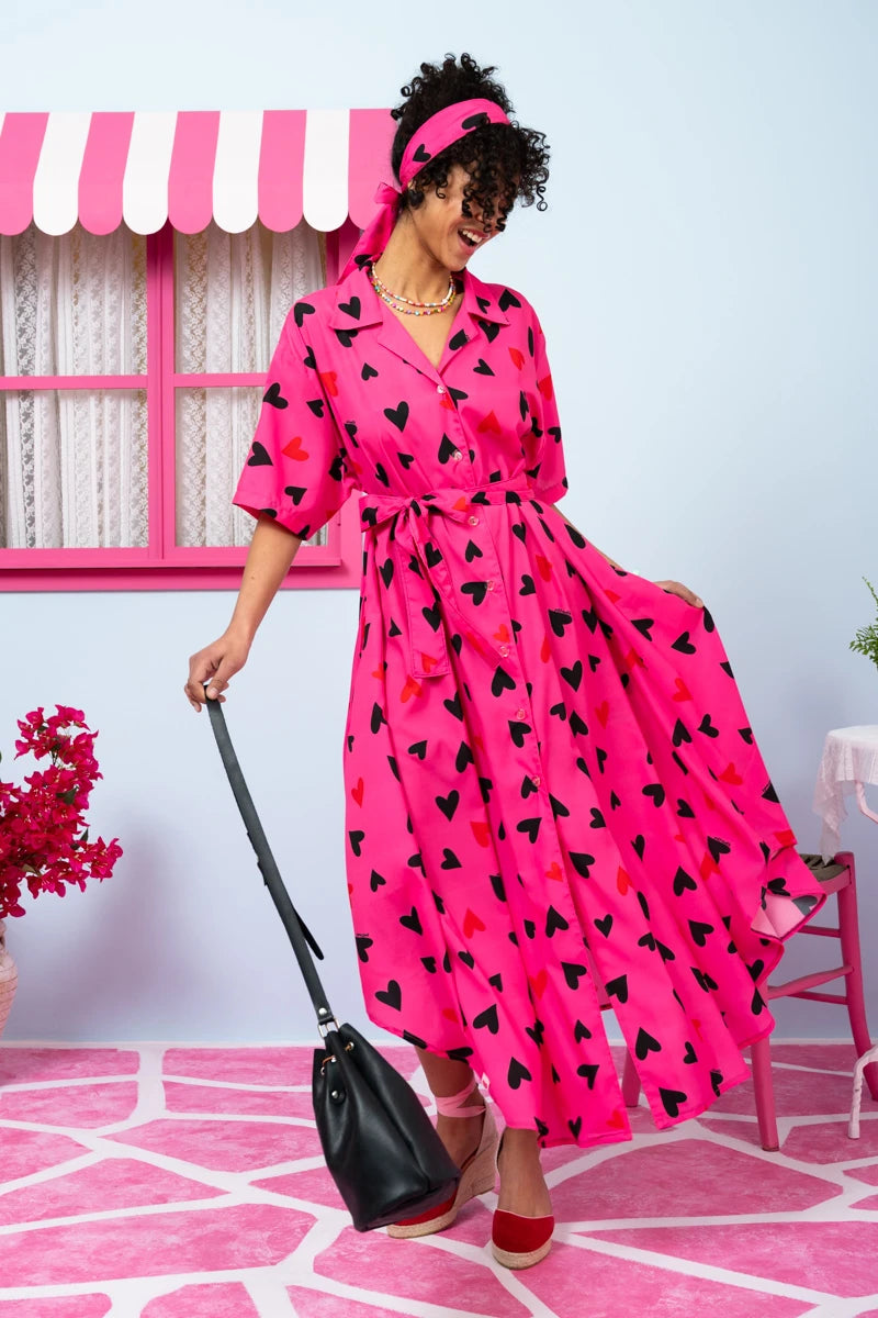 Hot Pink Hearts Black Τετράγωνο Μαντήλι