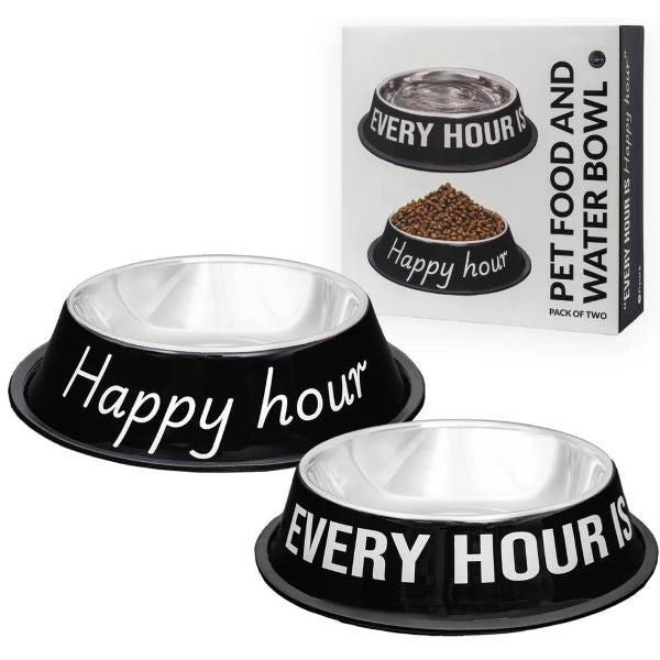 FISURA PET FOOD & WATER BOWL 2pcs EVERY HOUR IS HAPPY HOUR