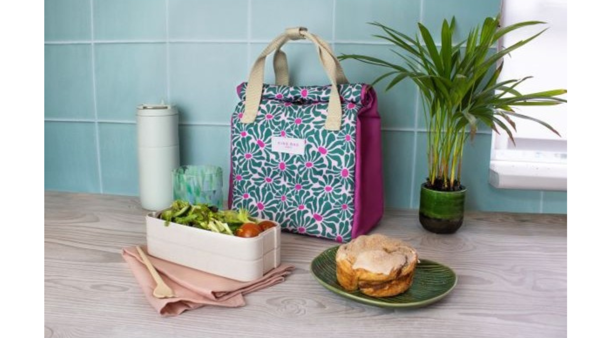 KIND BAG LUNCHBAG ABSTRACT FLOWERS GREEN